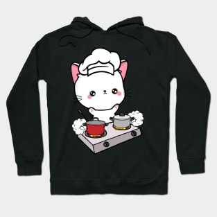 Funny White Cat is cooking Hoodie